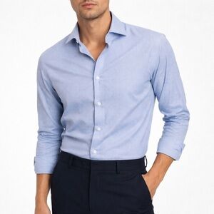 ZARA Men’s Slim Fit Light Blue Textured Button-Down Shirt Size M